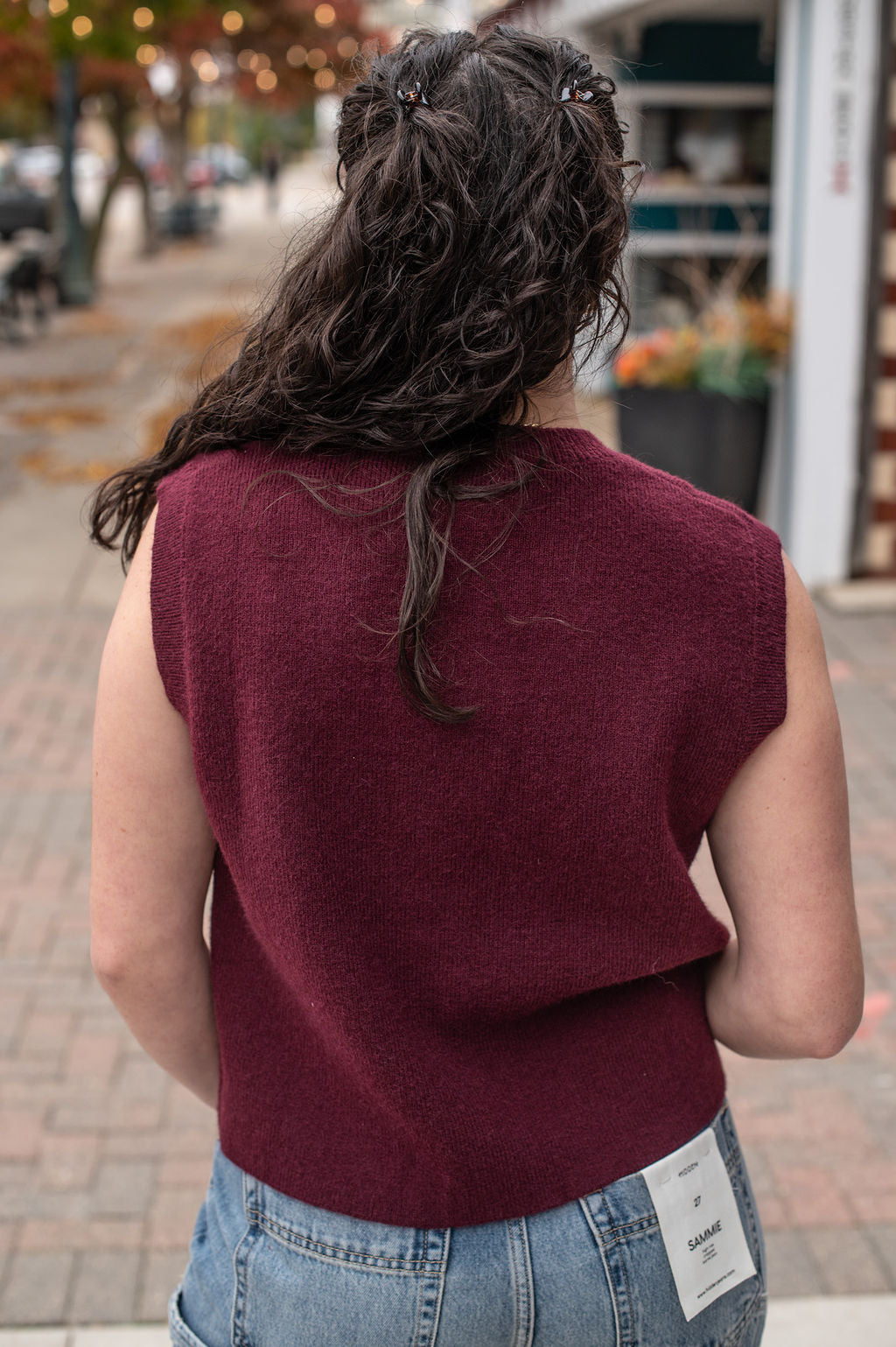 Wine Pocketed Sleeveless Sweater