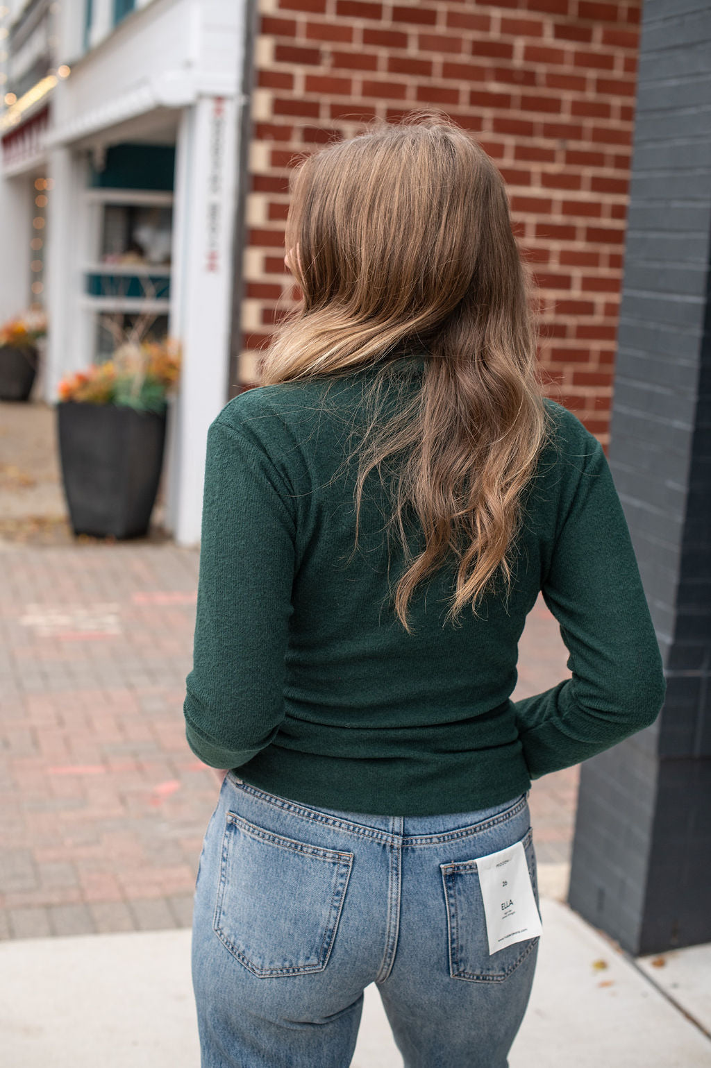 Hunter Green Scalloped Mock Neck Top