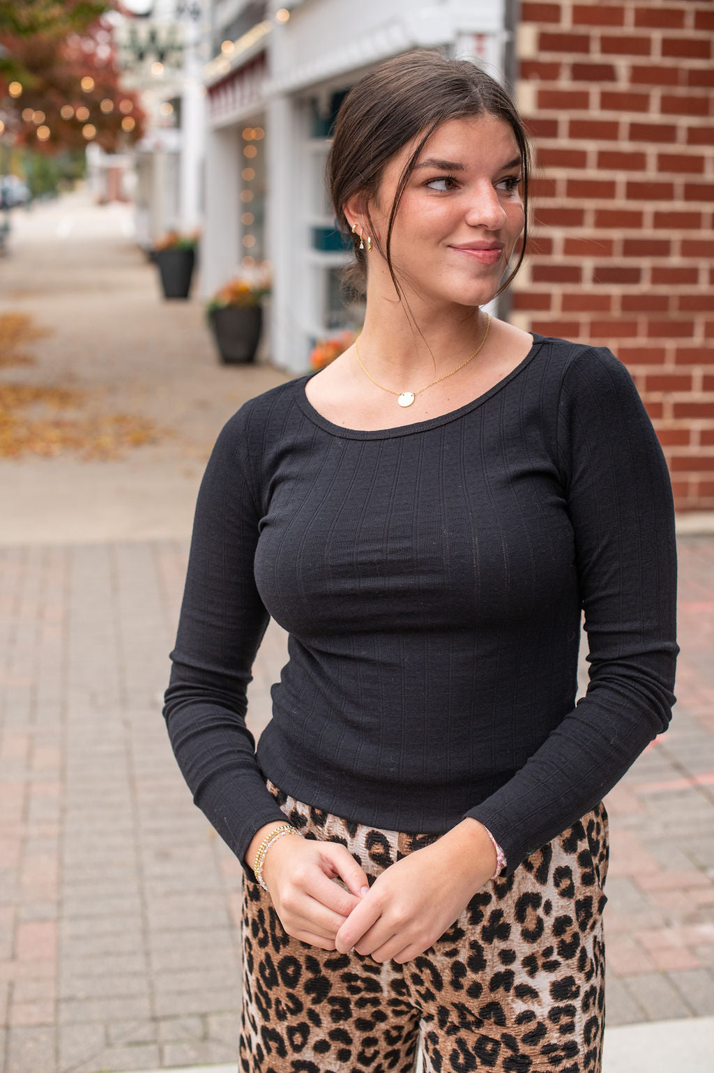 Black Round Neck LS Top