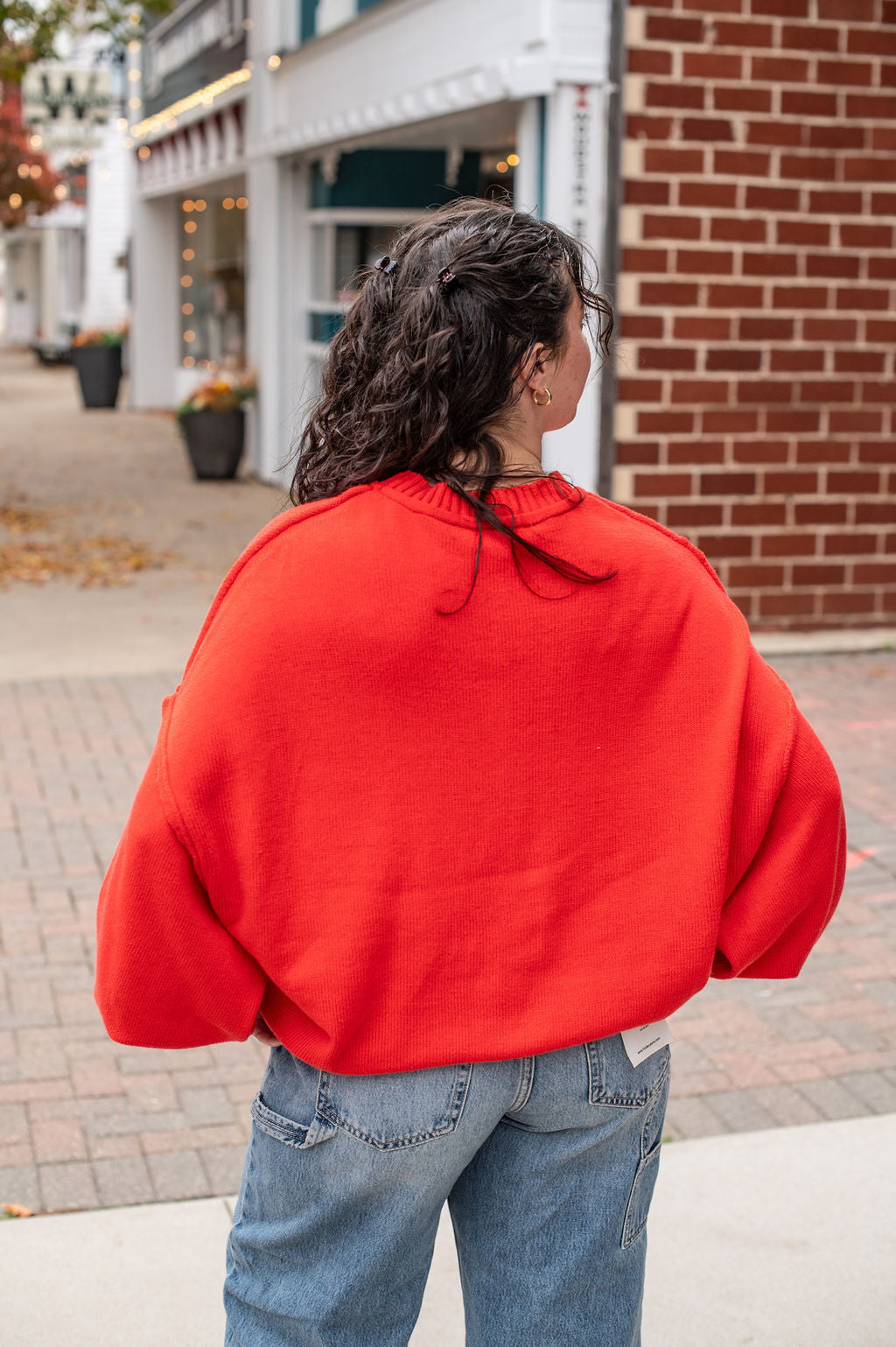 Red Oversized Pocket Sweater