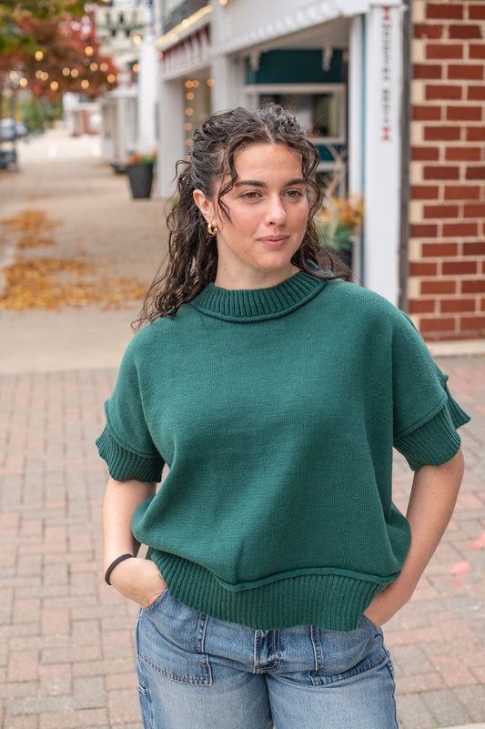 Green Drop Sleeve Crewneck Sweater
