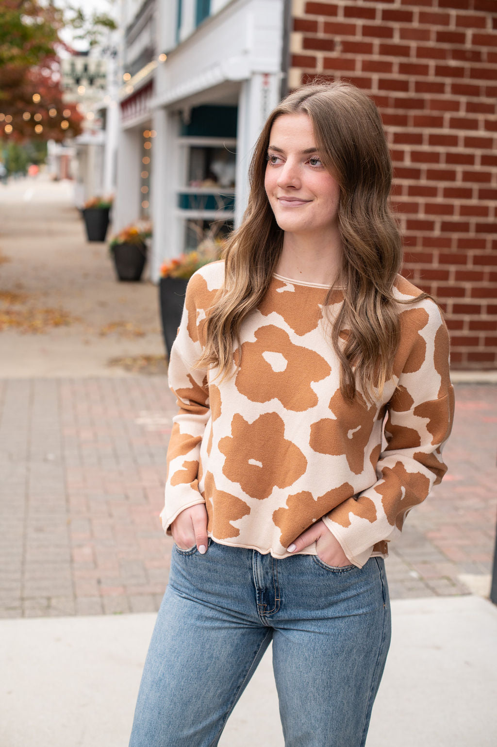 Cream + Mocha Abstract Floral Sweater