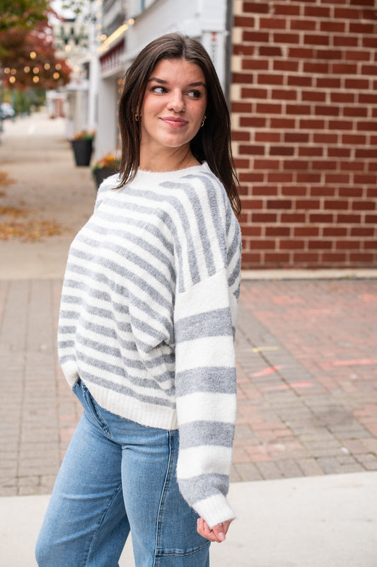 Ivory + Gray Mix Stripe Sweater