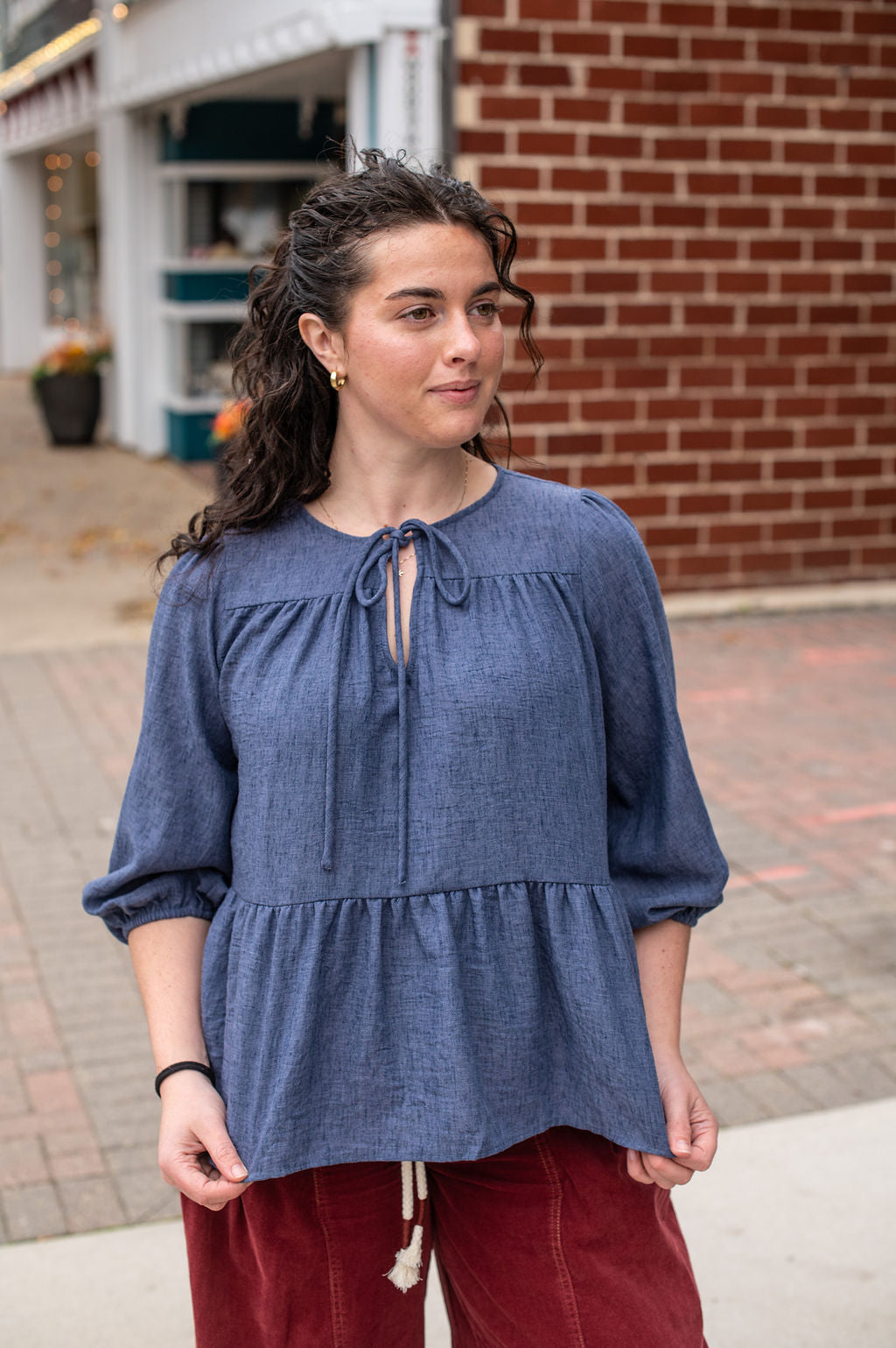 Denim Tie Peplum Top