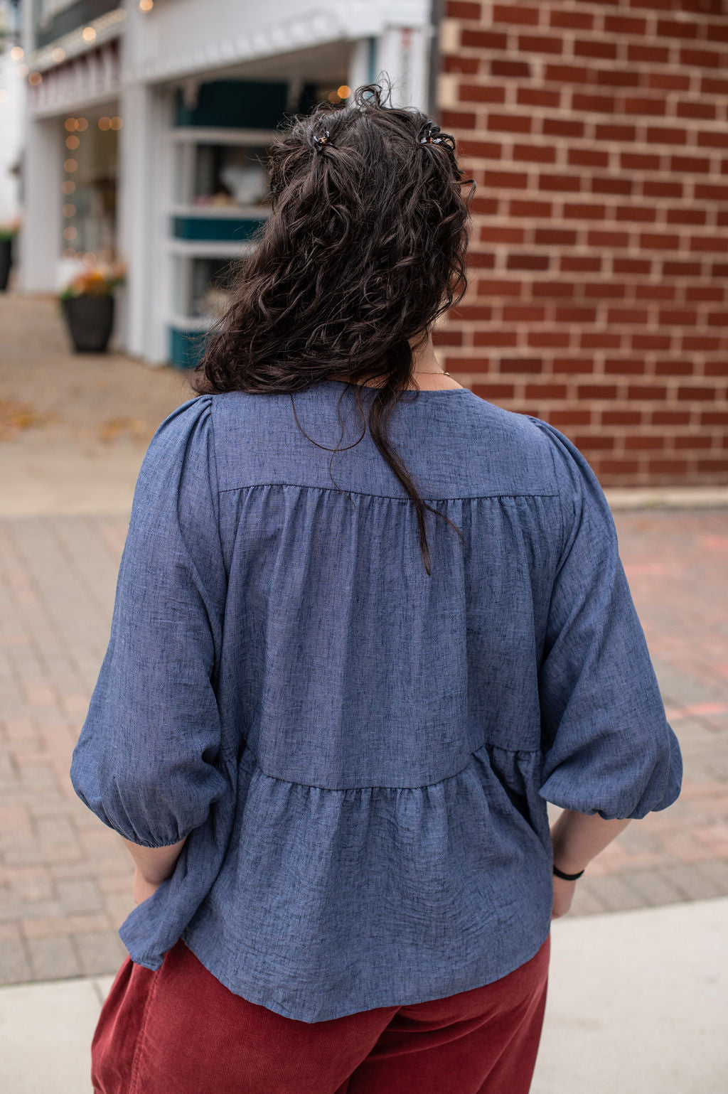 Denim Tie Peplum Top