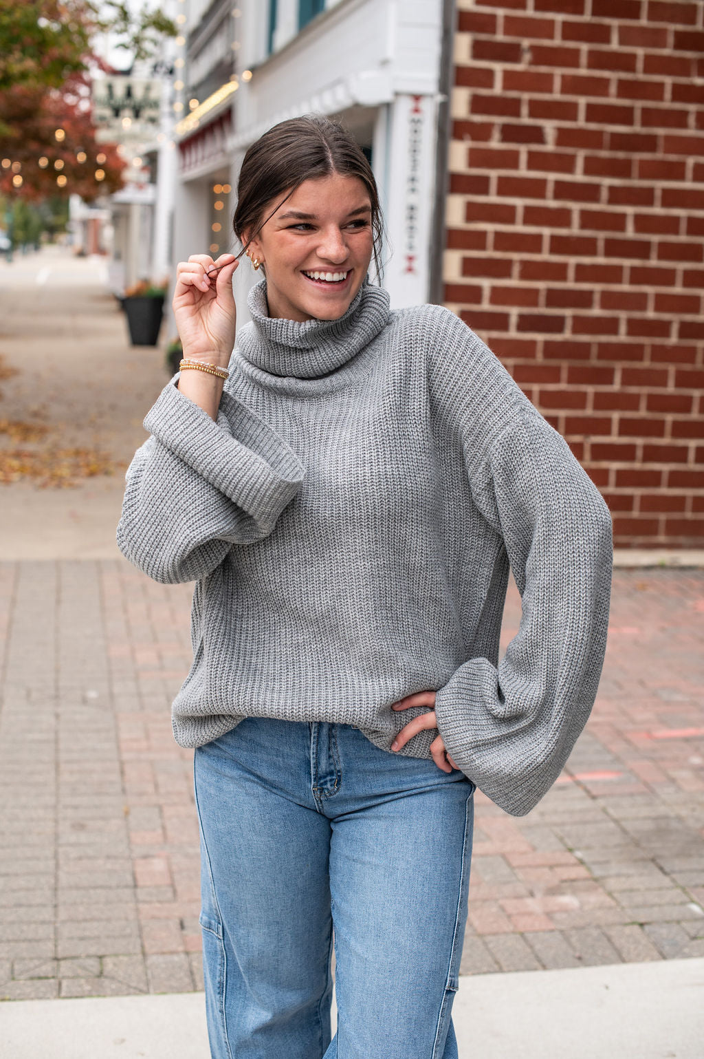 Gray Turtle Neck Bell Sleeve Sweater