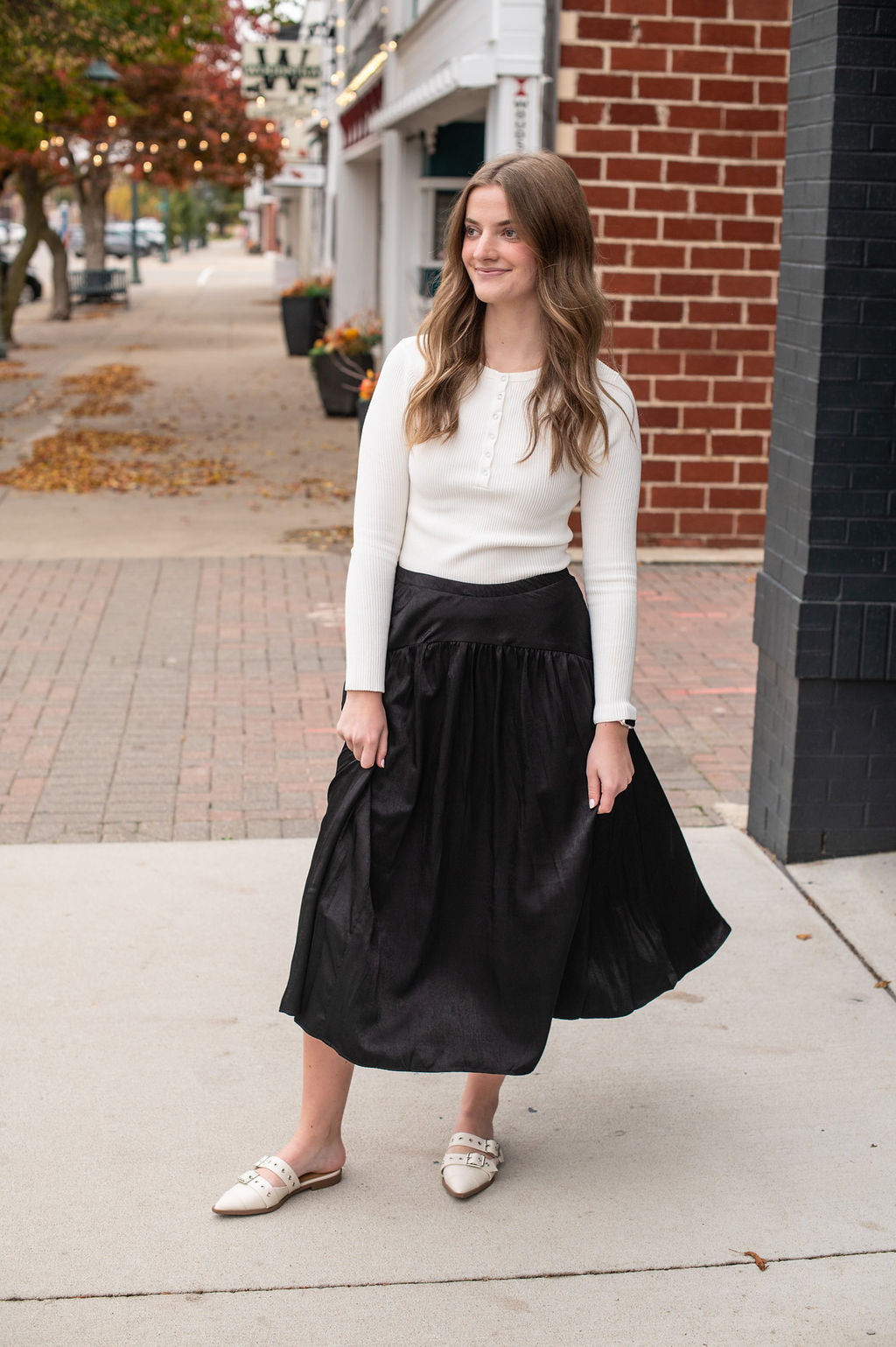 Flare Hem Midi Skirt