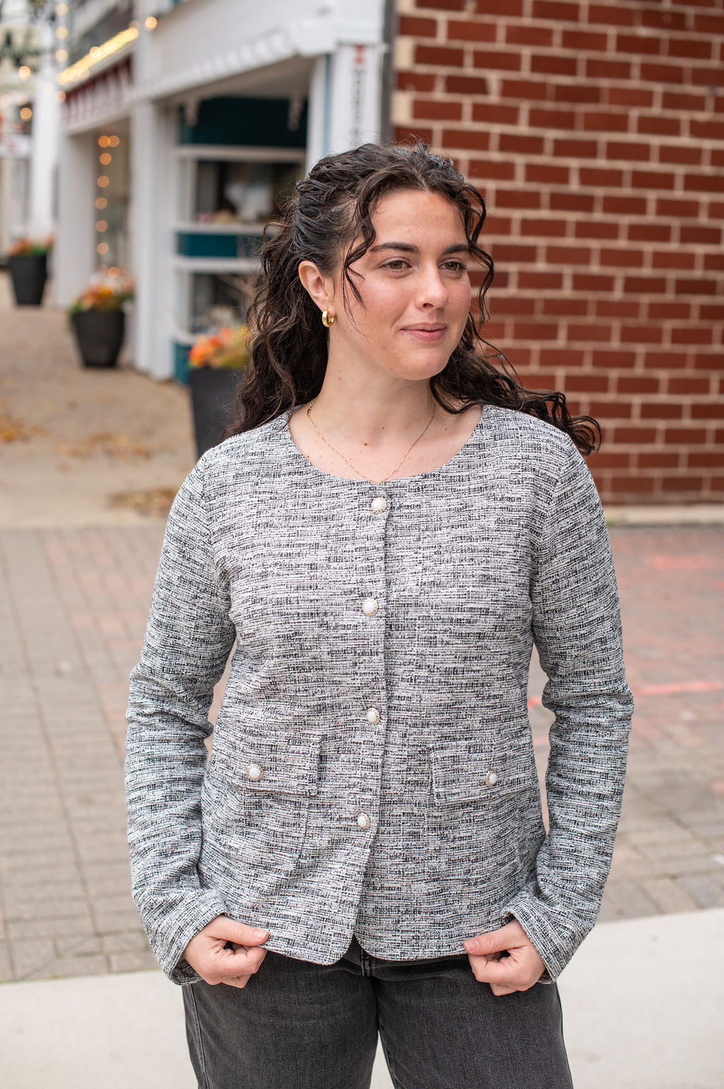 Gray Stitched Pocket Blazer