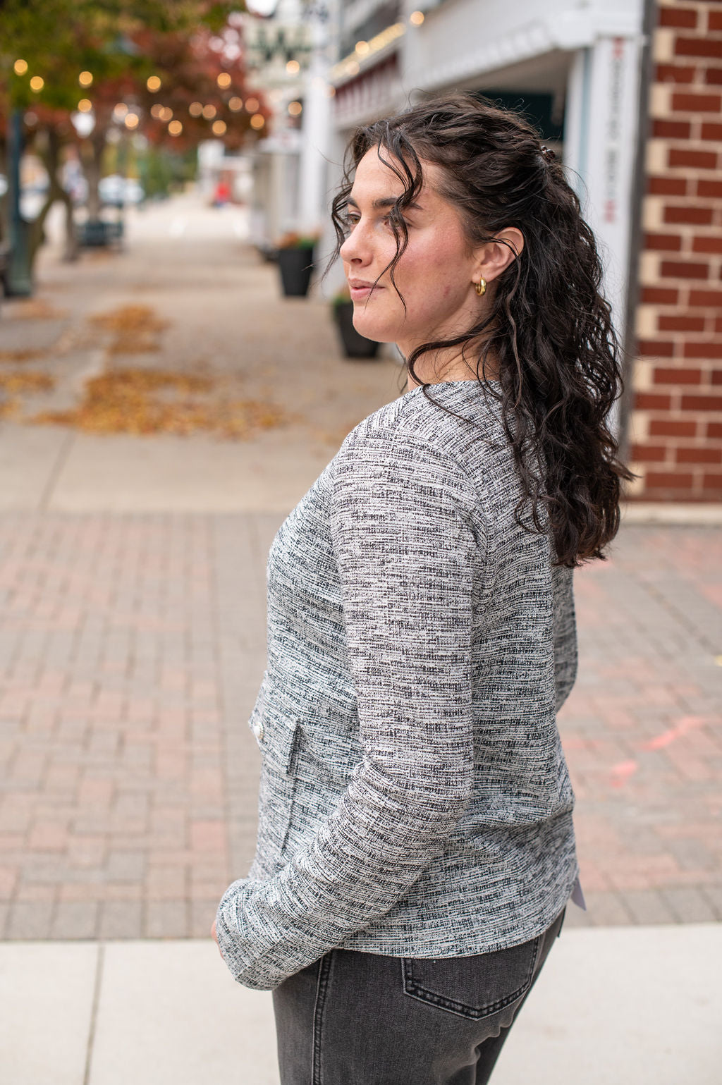 Gray Stitched Pocket Blazer