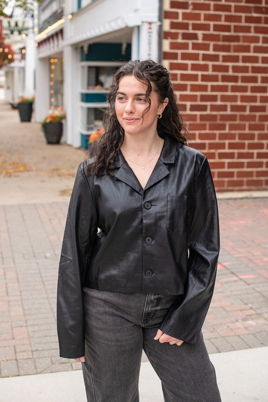 Black Button Leather Jacket