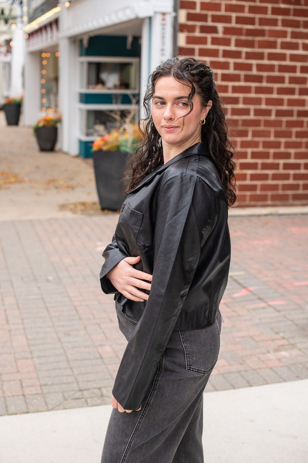 Black Button Leather Jacket