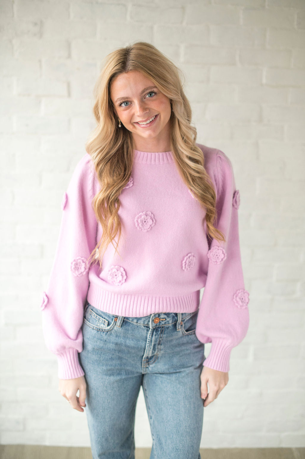Pink Floral Applique Sweater