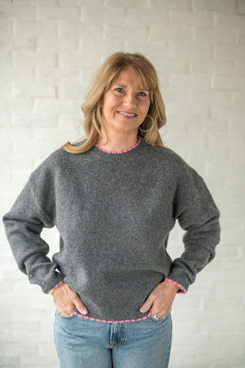 Charcoal + Pink Trim Pocket Sweater