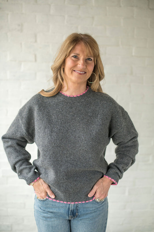 Charcoal + Pink Trim Pocket Sweater