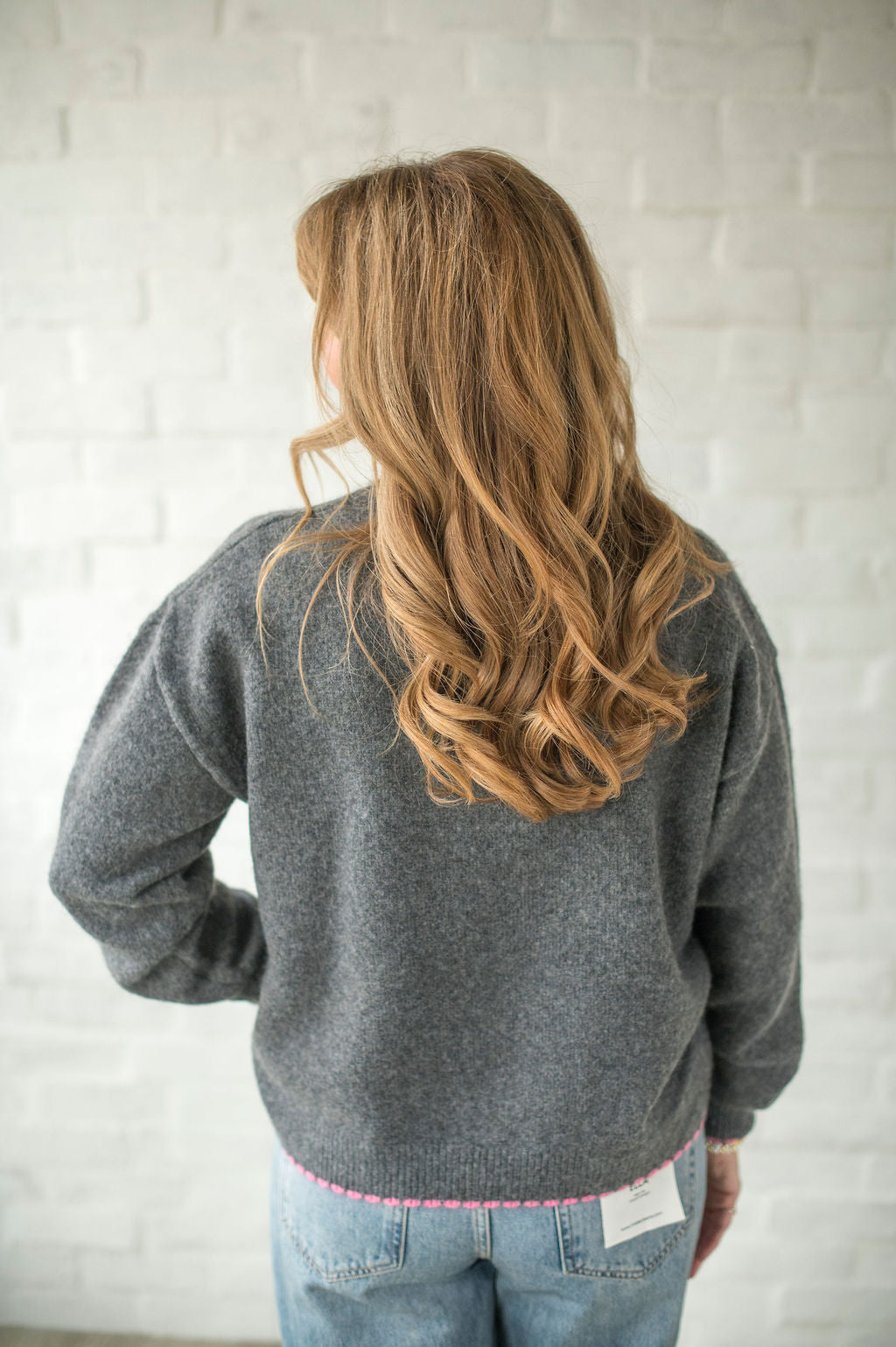 Charcoal + Pink Trim Pocket Sweater