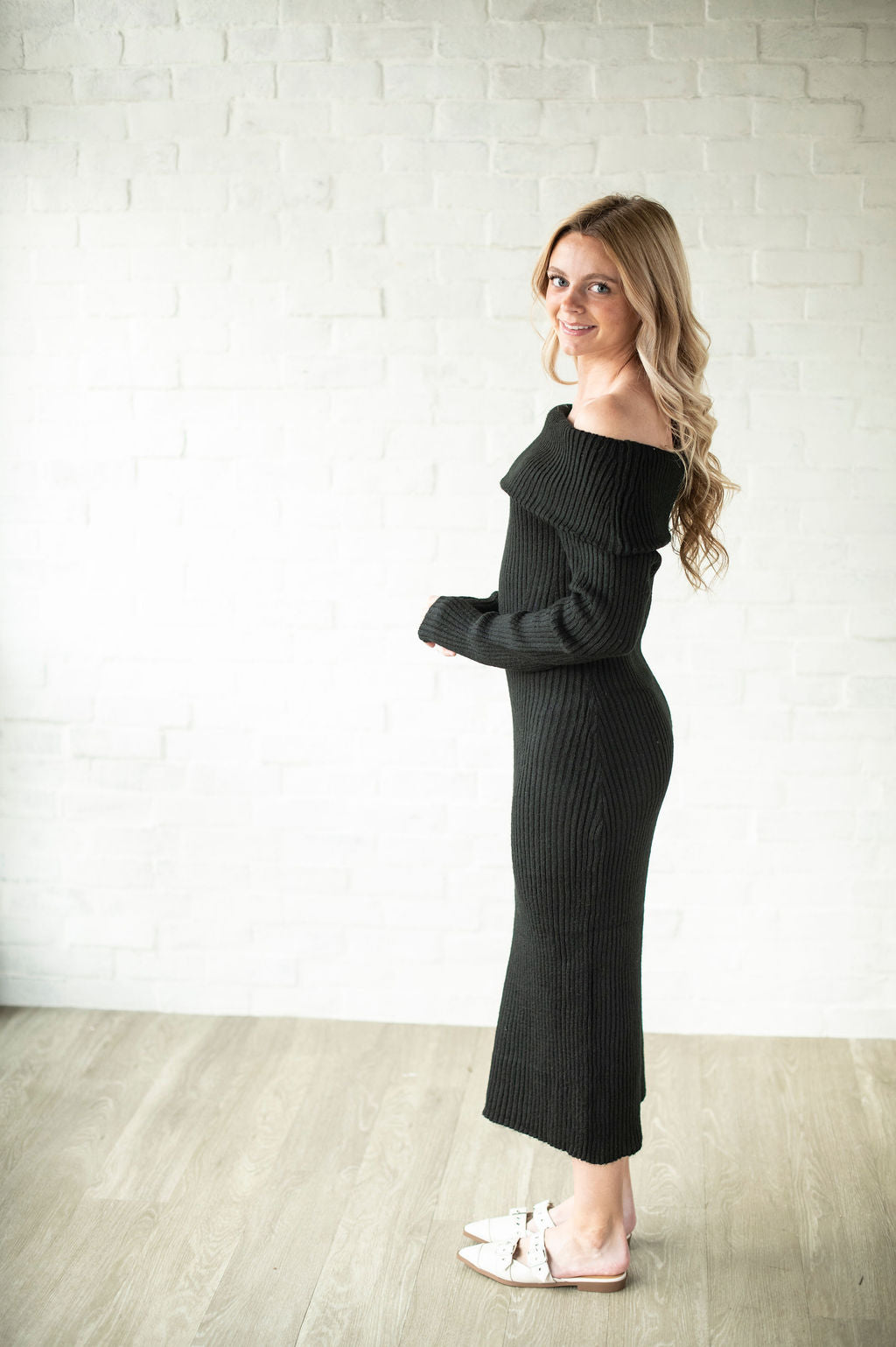 Black OTS Midi Dress