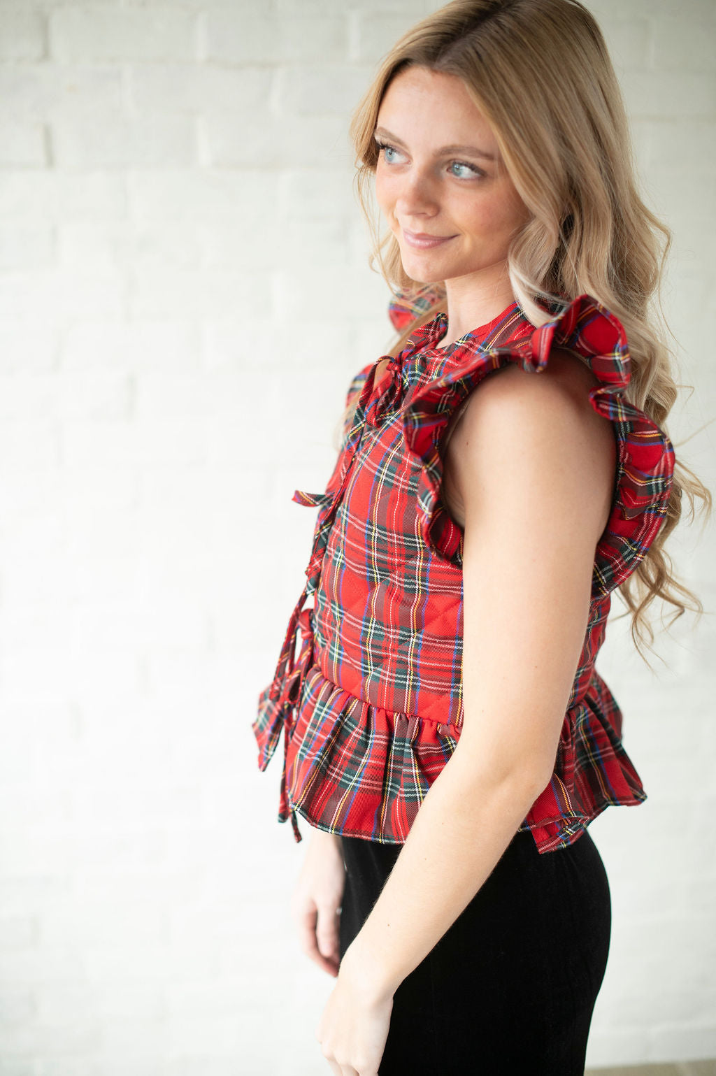 Red Plaid Tie Vest