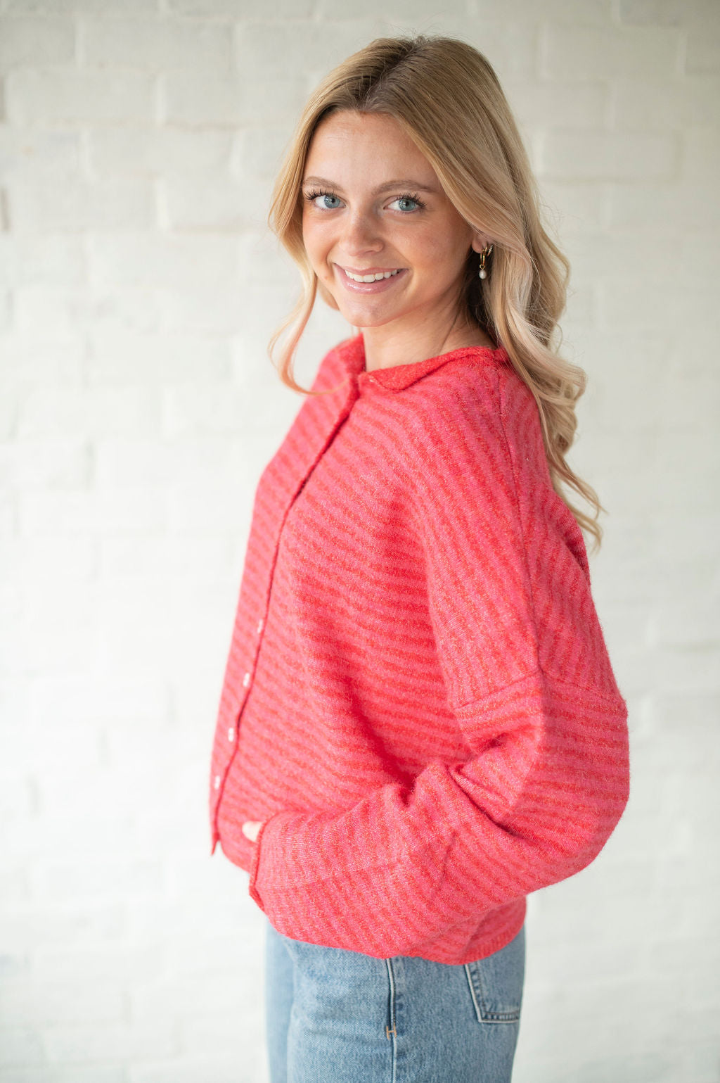 Pink + Red Stripe Piper Style Cardigan