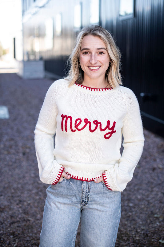 Ivory + Red Merry Sweater