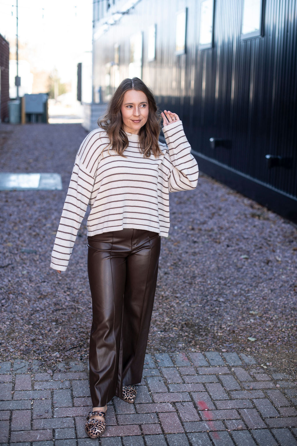 Brown Leather Pleated Pants