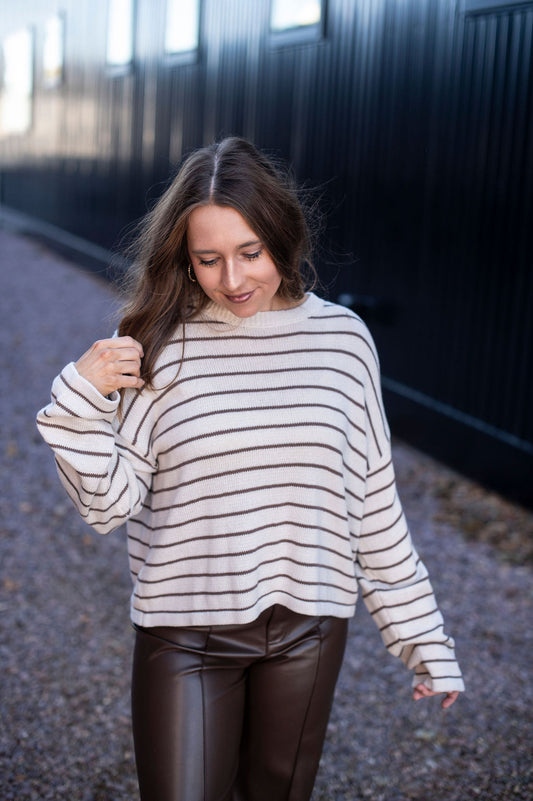 Taupe + Brown Stripe Sweater