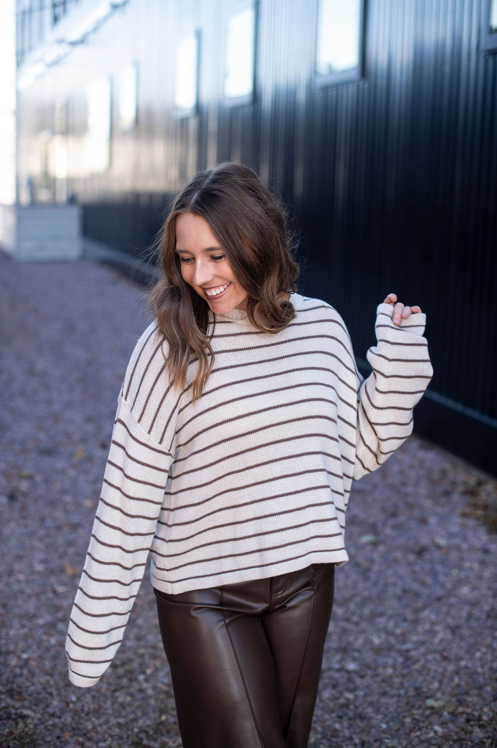 Taupe + Brown Stripe Sweater
