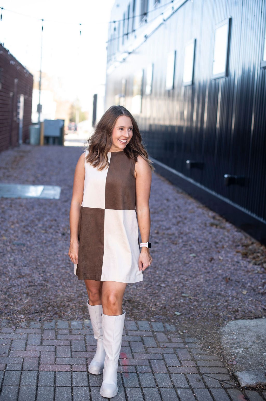 Brown + Cream Block Shift Dress