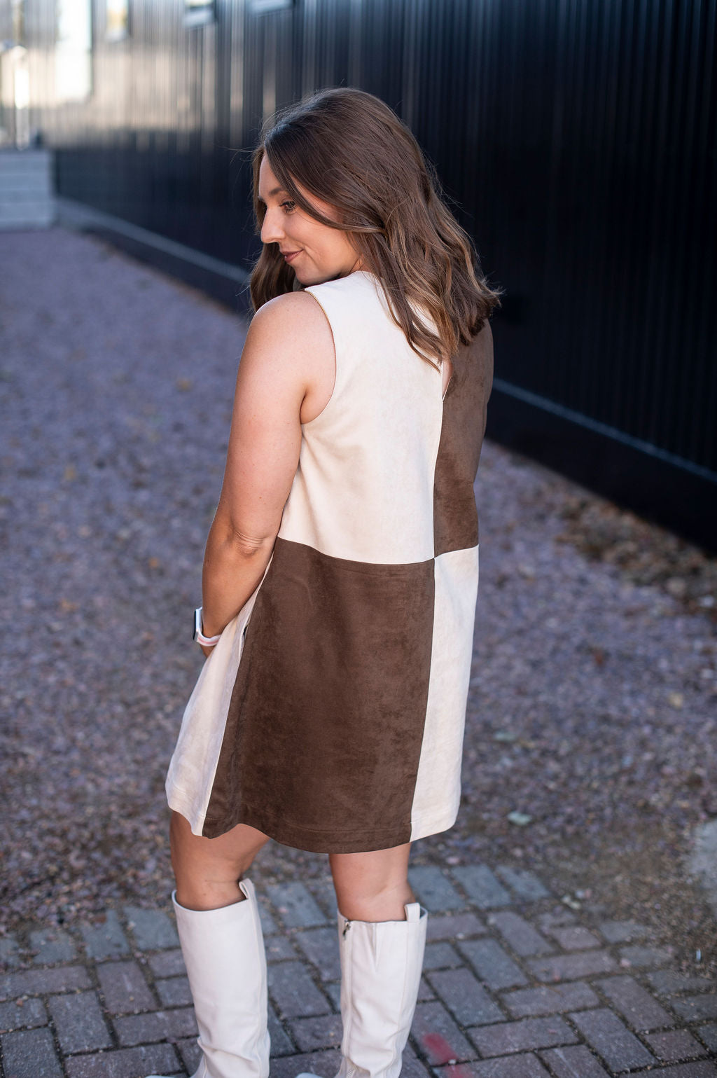 Brown + Cream Block Shift Dress