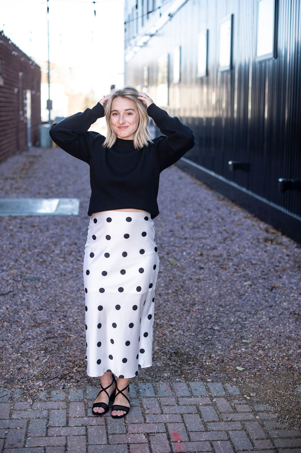 Cream Polka Dot Midi Skirt