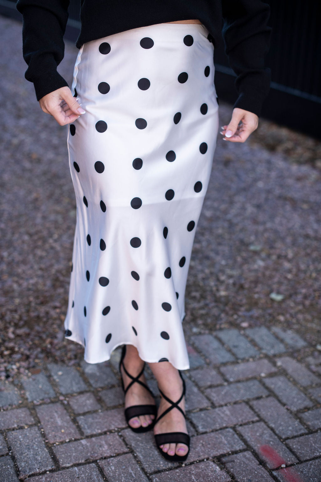 Cream Polka Dot Midi Skirt