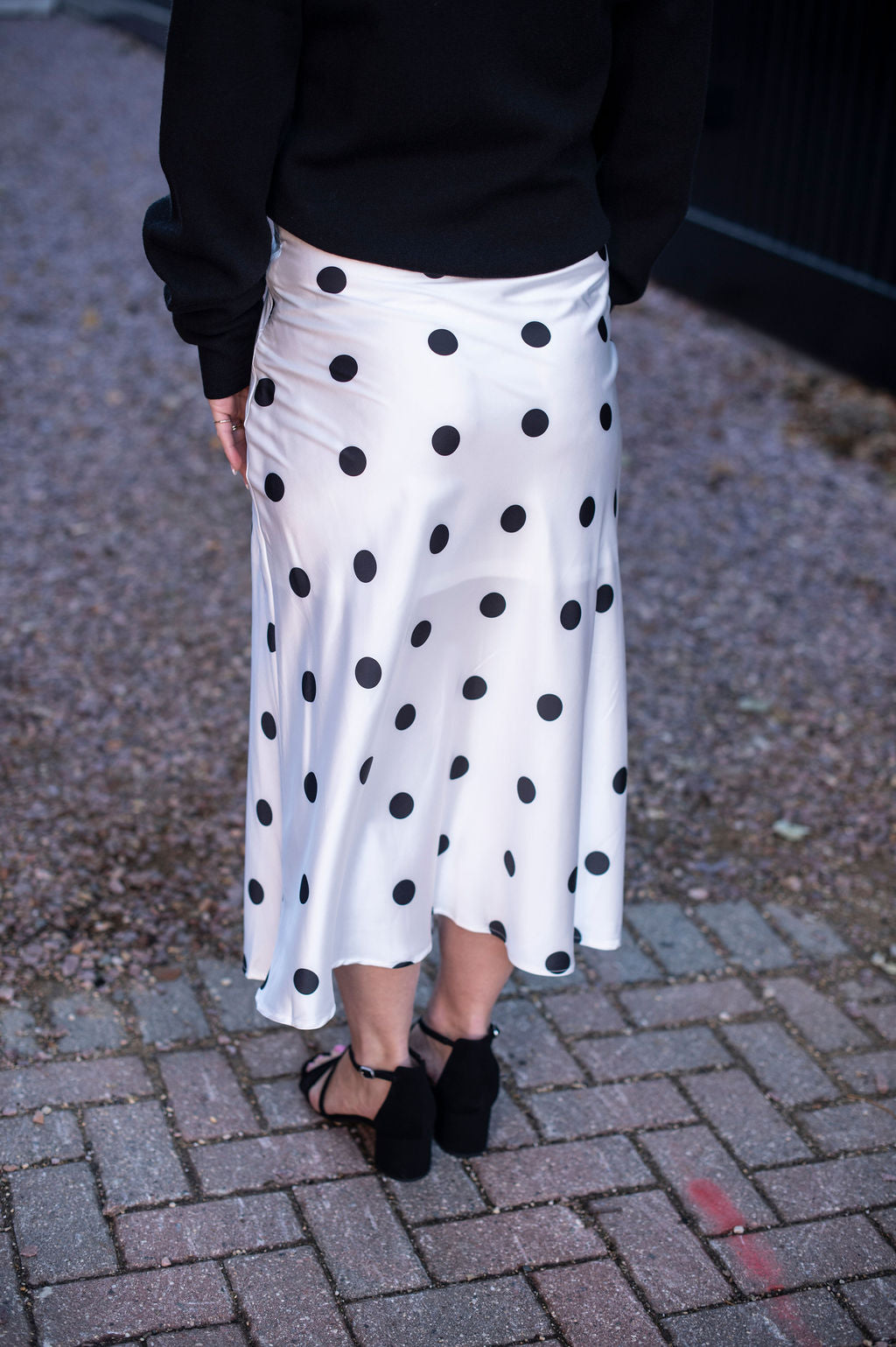 Cream Polka Dot Midi Skirt