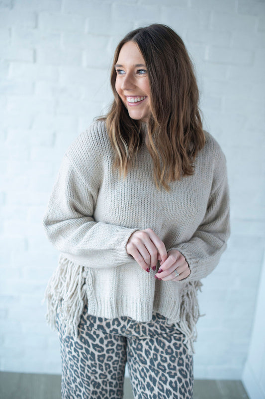 Stone Fringe Tie Sweater