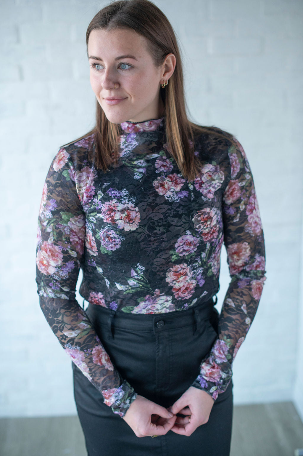 Black Floral Sheer Layering Top
