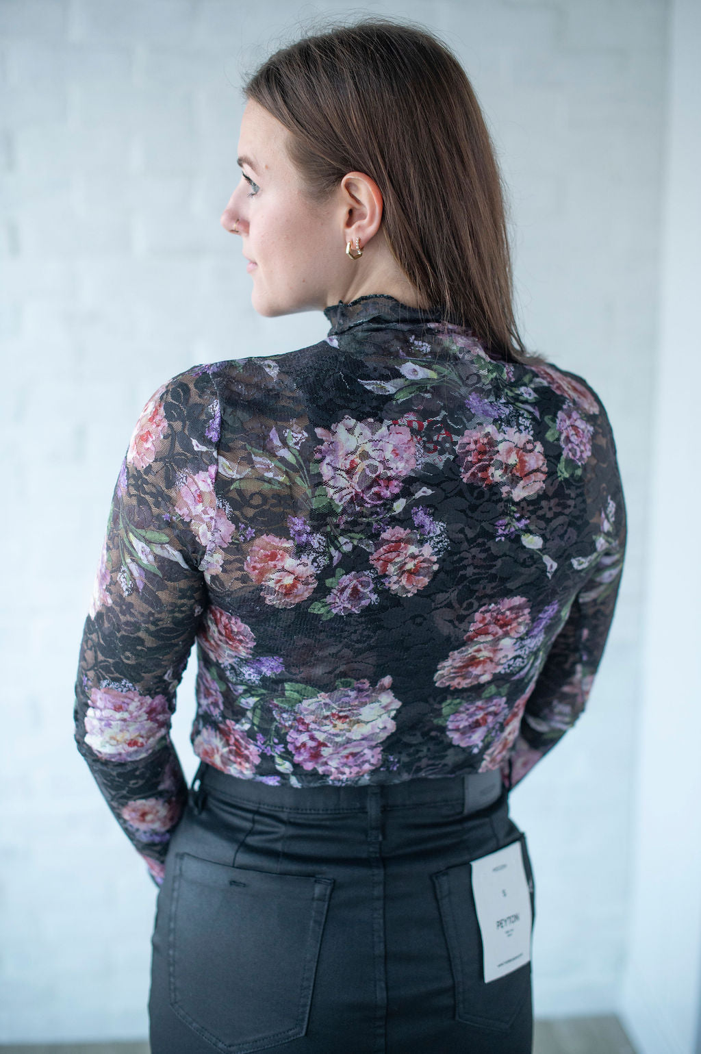 Black Floral Sheer Layering Top