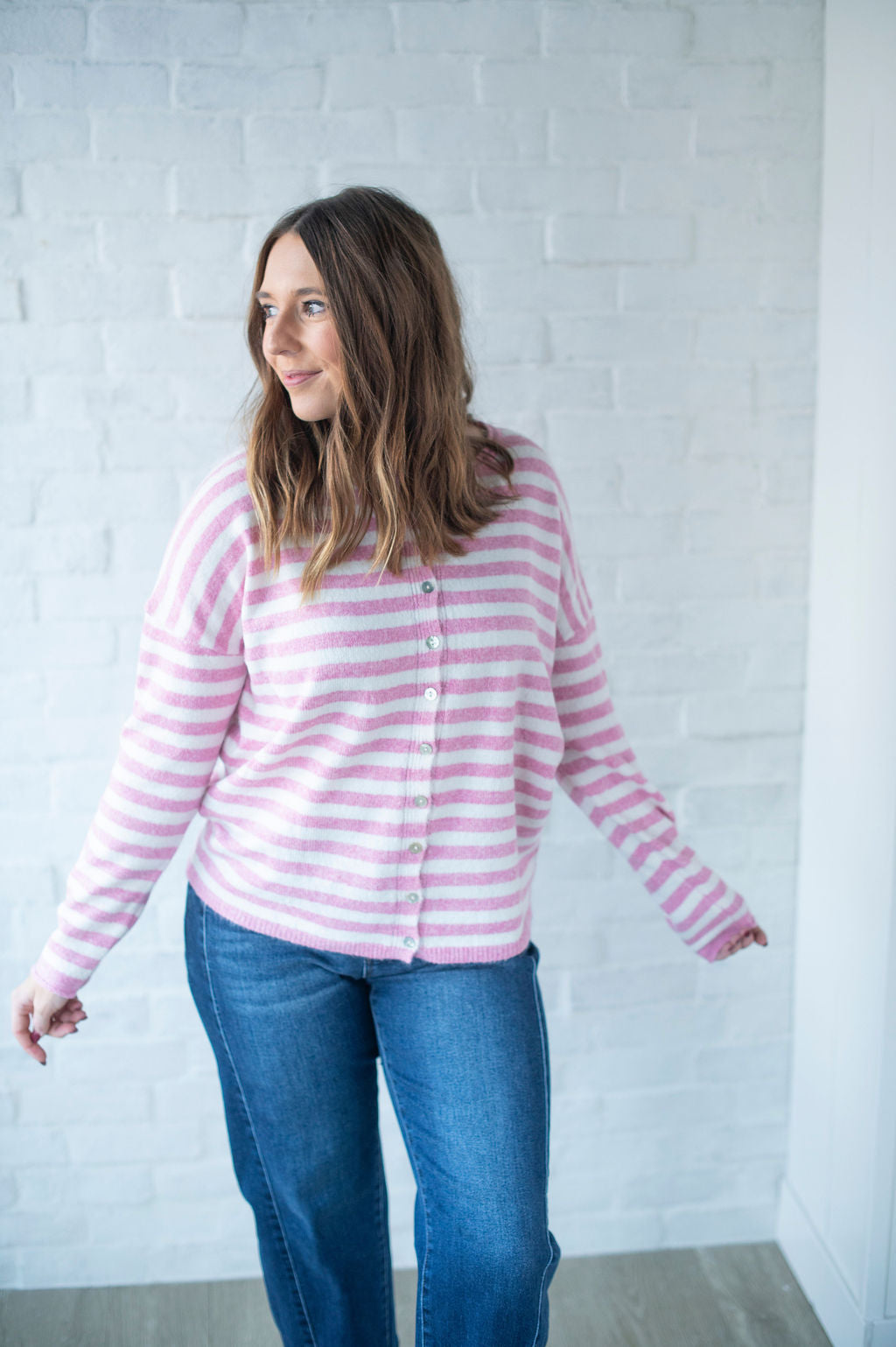 Pink Stripe Piper Cardigan