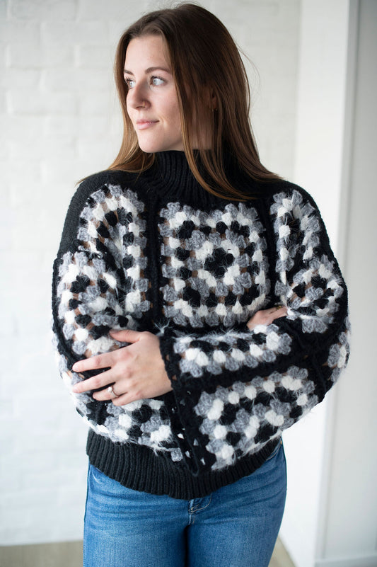 Black Crochet Crop Sweater