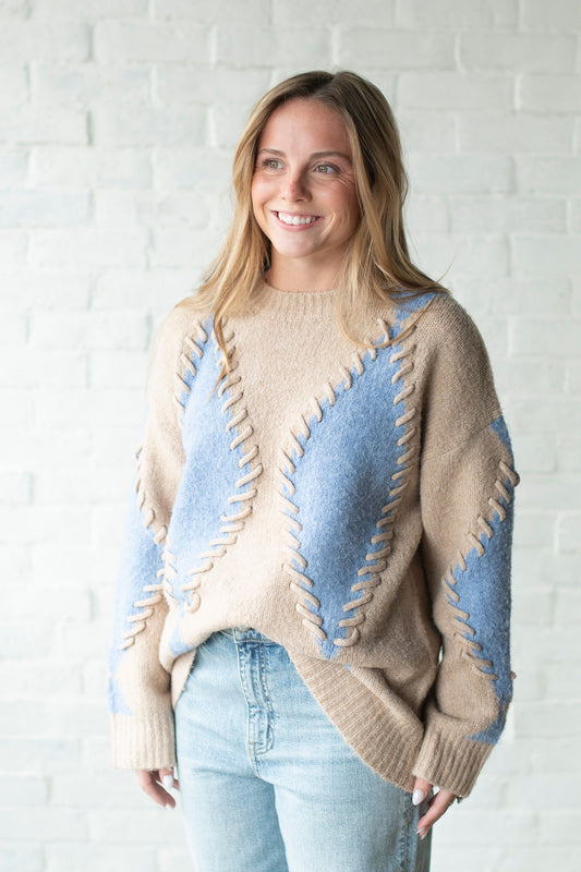 Khaki + Blue Stitching Sweater