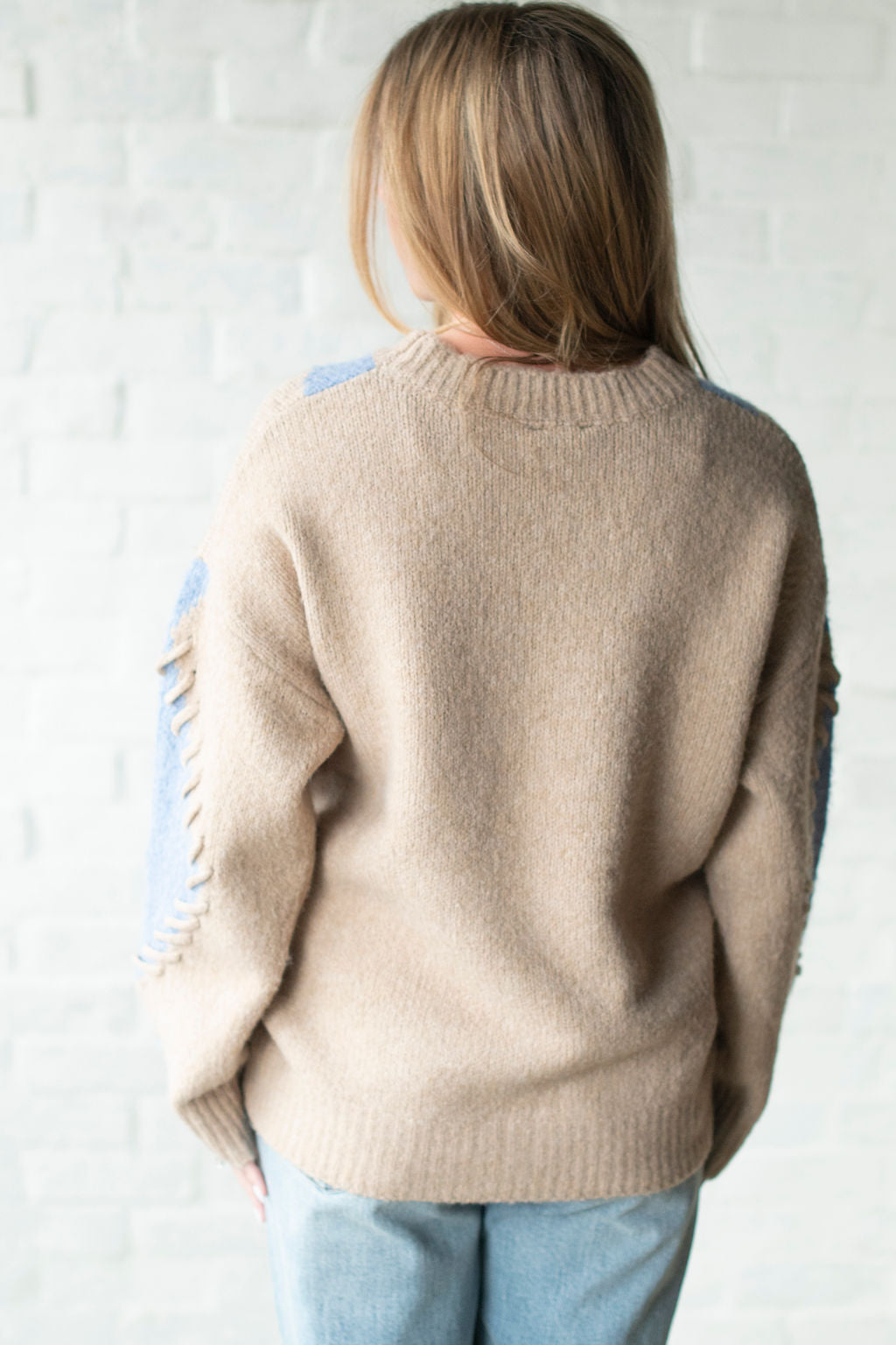 Khaki + Blue Stitching Sweater