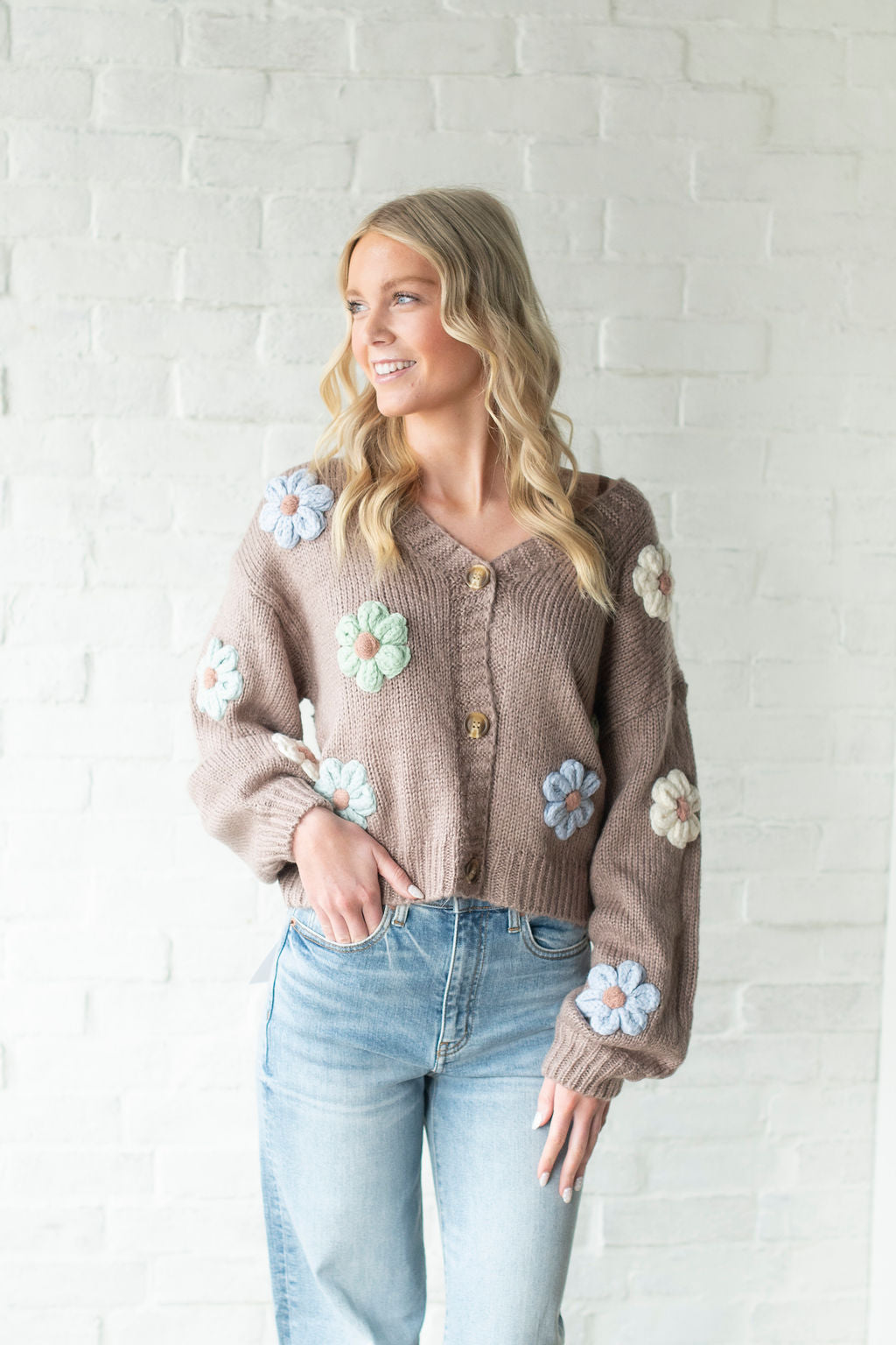 Khaki Floral Cardigan Sweater