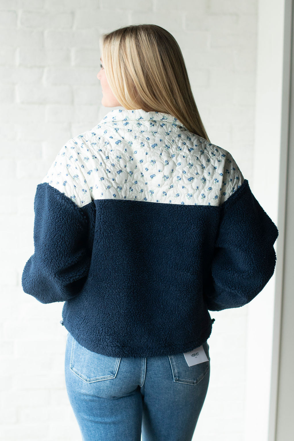 Navy Floral Fleece Zip Jacket