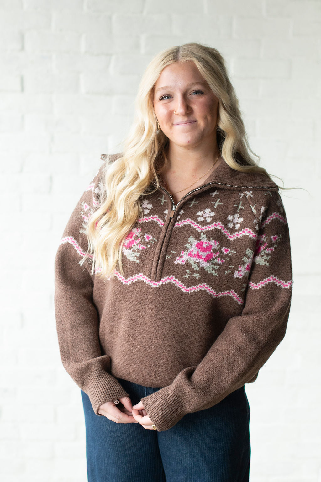 Brown Isle Half Zip Sweater