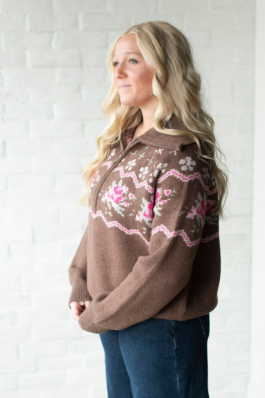 Brown Isle Half Zip Sweater