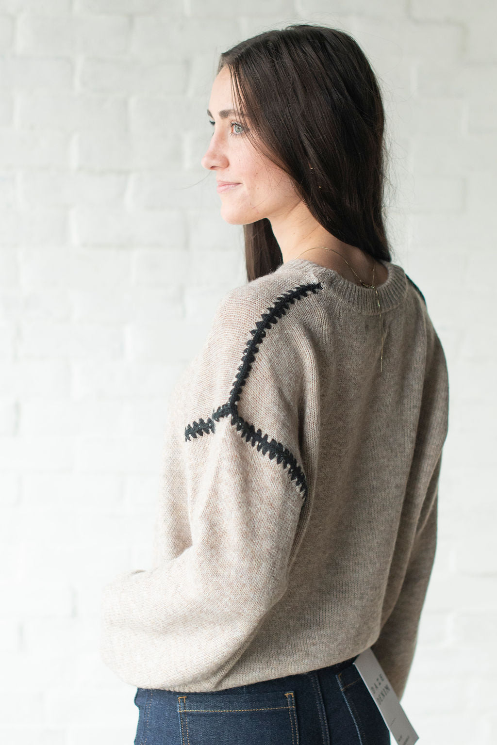 Mocha Stitched Crew Sweater