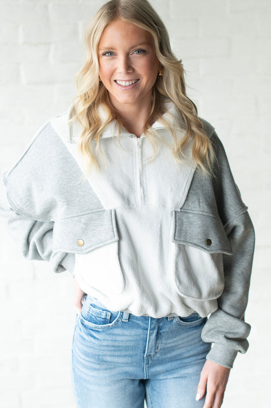 Gray + White Carter Pullover