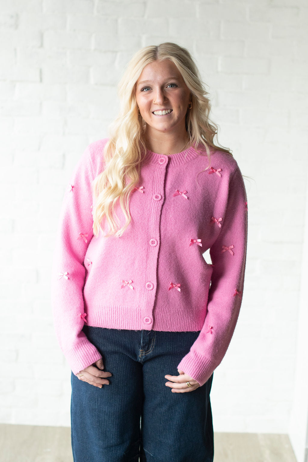 Pink Bow Cardigan Sweater