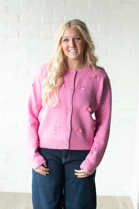 Pink Bow Cardigan Sweater