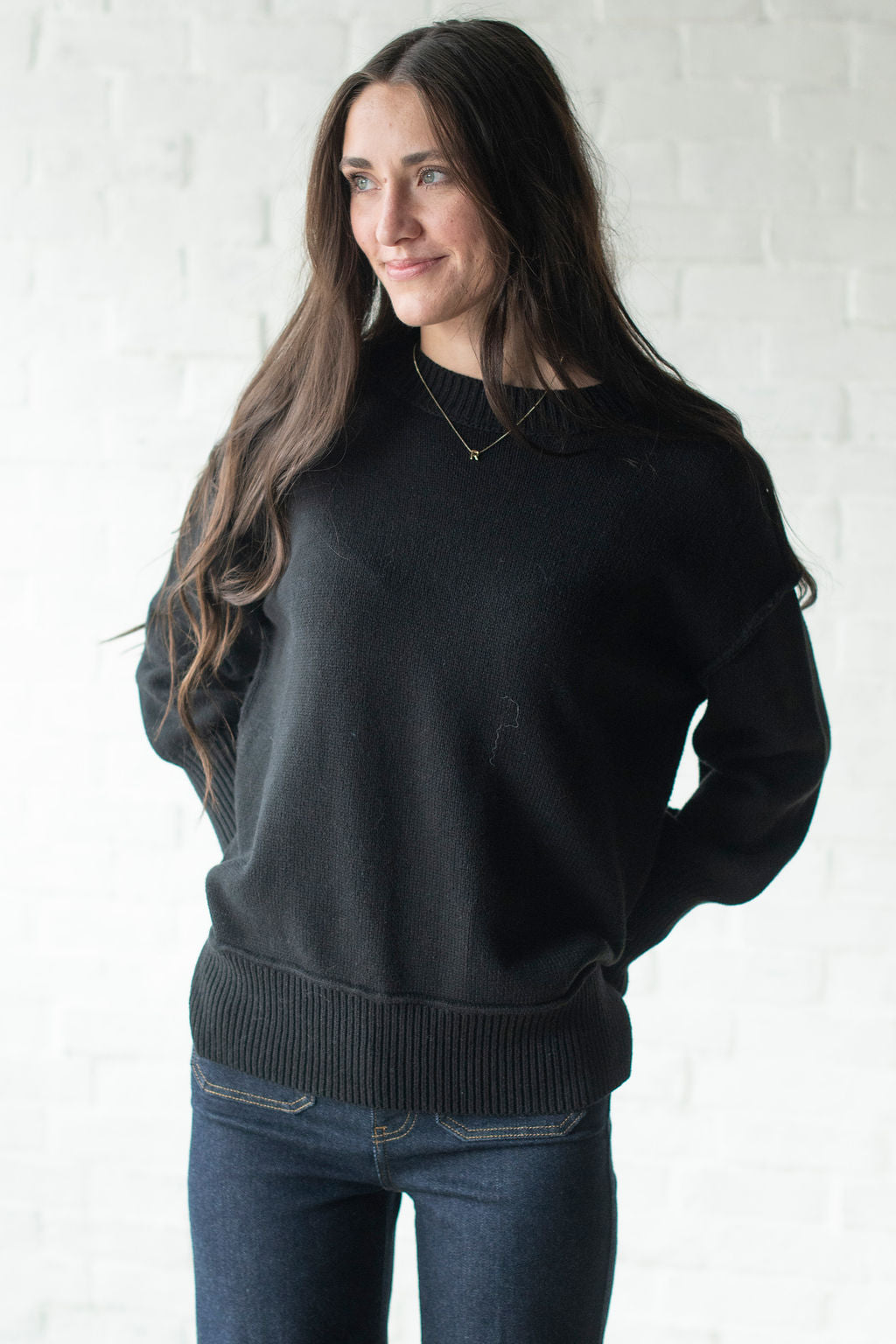 Black Oversized  Drop Shoulder Sweater