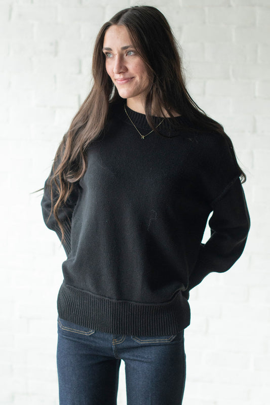 Black Oversized  Drop Shoulder Sweater