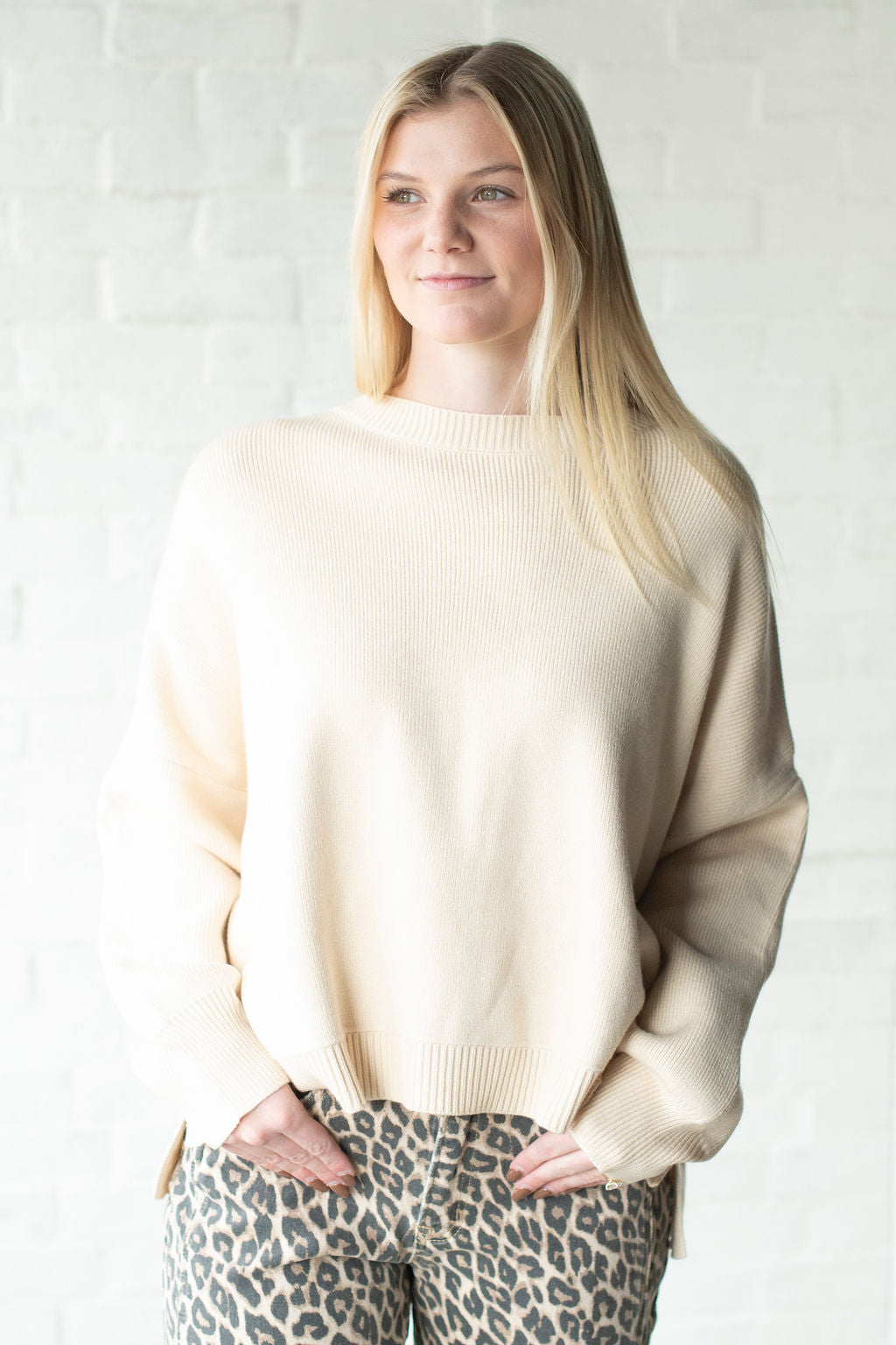 Ecru Oversized Drop Shoulder Sweater