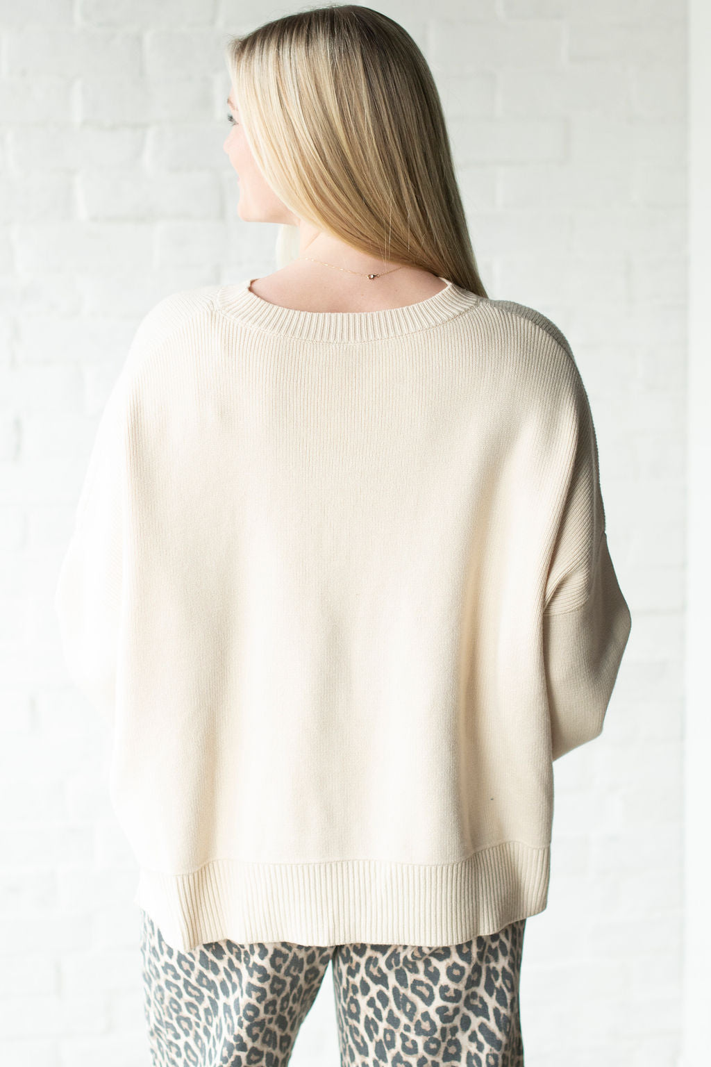 Ecru Oversized Drop Shoulder Sweater